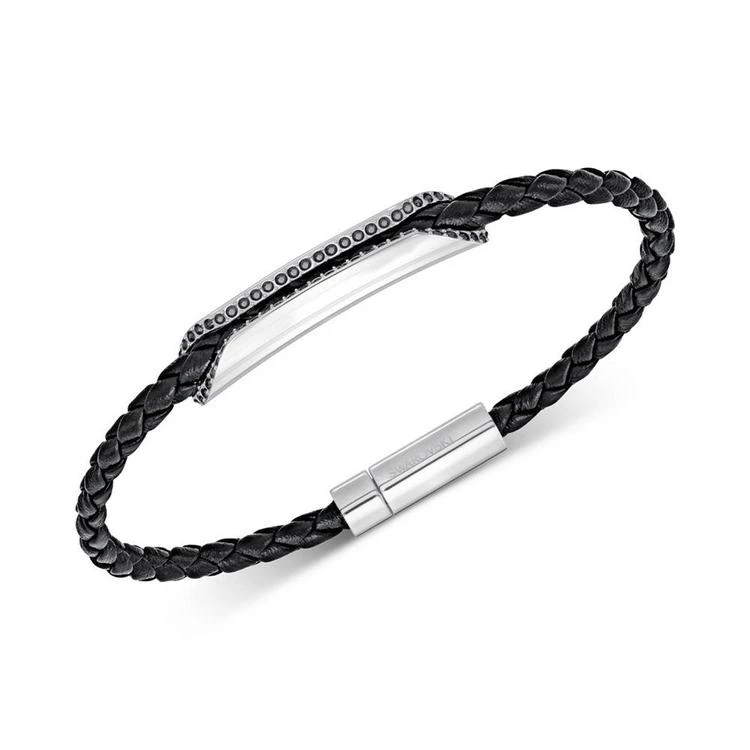 商品Swarovski|Men's Silver-Tone Pavé Leather Bracelet,价格¥556,第1张图片