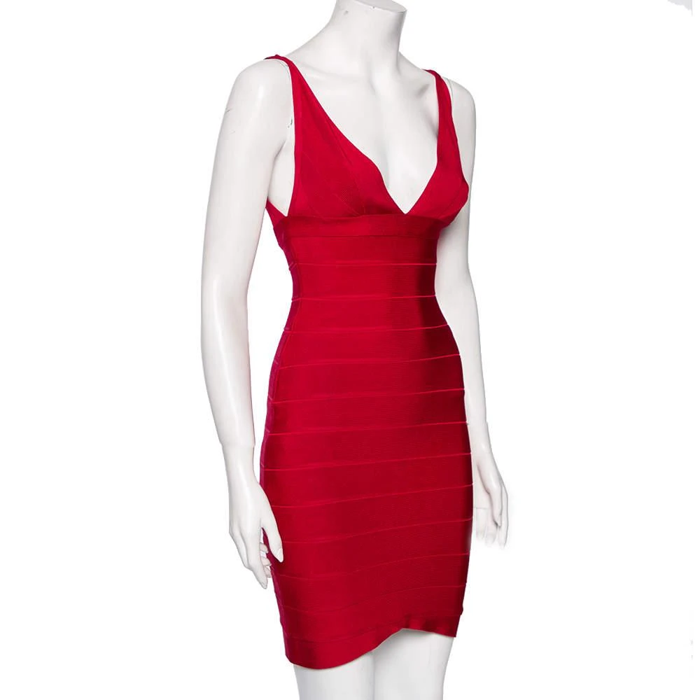 商品[二手商品] Herve Leger|Herve Leger Pink Bandage Plunge Neck Bodycon Dress XS,价格¥1012,第2张图片详细描述