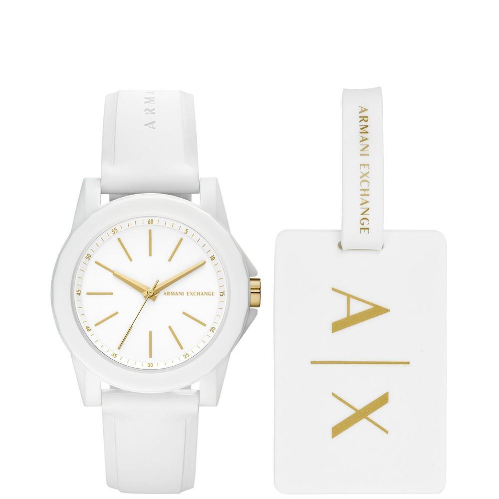 商品Armani Exchange|AX Women's White Silicone Strap Watch with Luggage Tag 36mm,价格¥869,第1张图片