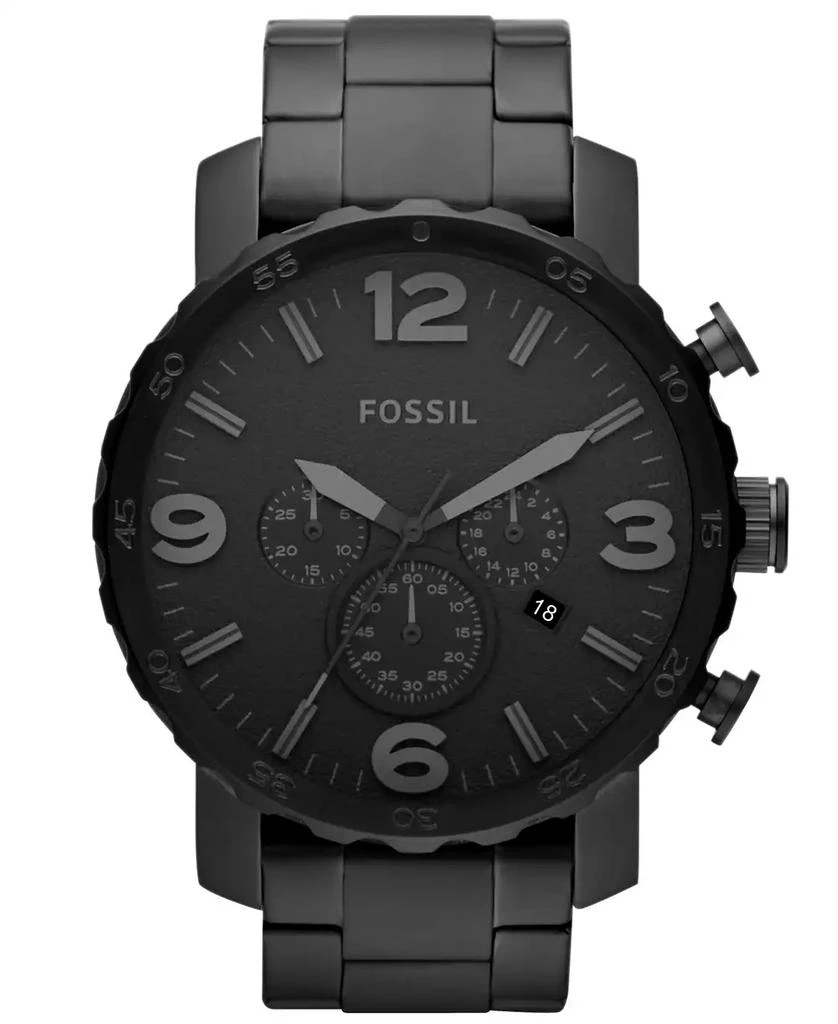 商品Fossil|Men's Chronograph Nate Black-Tone Stainless Steel Bracelet Watch 50mm JR1401,价格¥730,第1张图片