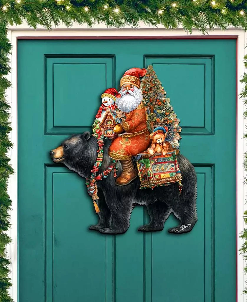 商品Designocracy|Santa Claus and Black Bear Christmas Door Decor Wooden Wall Decor G. DeBrekht,价格¥989,第3张图片详细描述