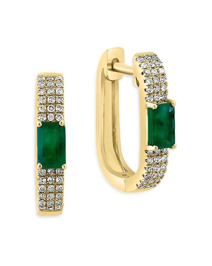 商品Bloomingdale's|Emerald & Diamond Oval Hoop Earrings in 14K Yellow Gold,价格¥10652,第2张图片详细描述