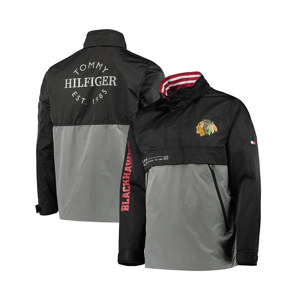 商品Tommy Hilfiger|Men's Black, Gray Chicago Blackhawks Anorak Quarter-Zip Hoodie Jacket,价格¥823,第1张图片