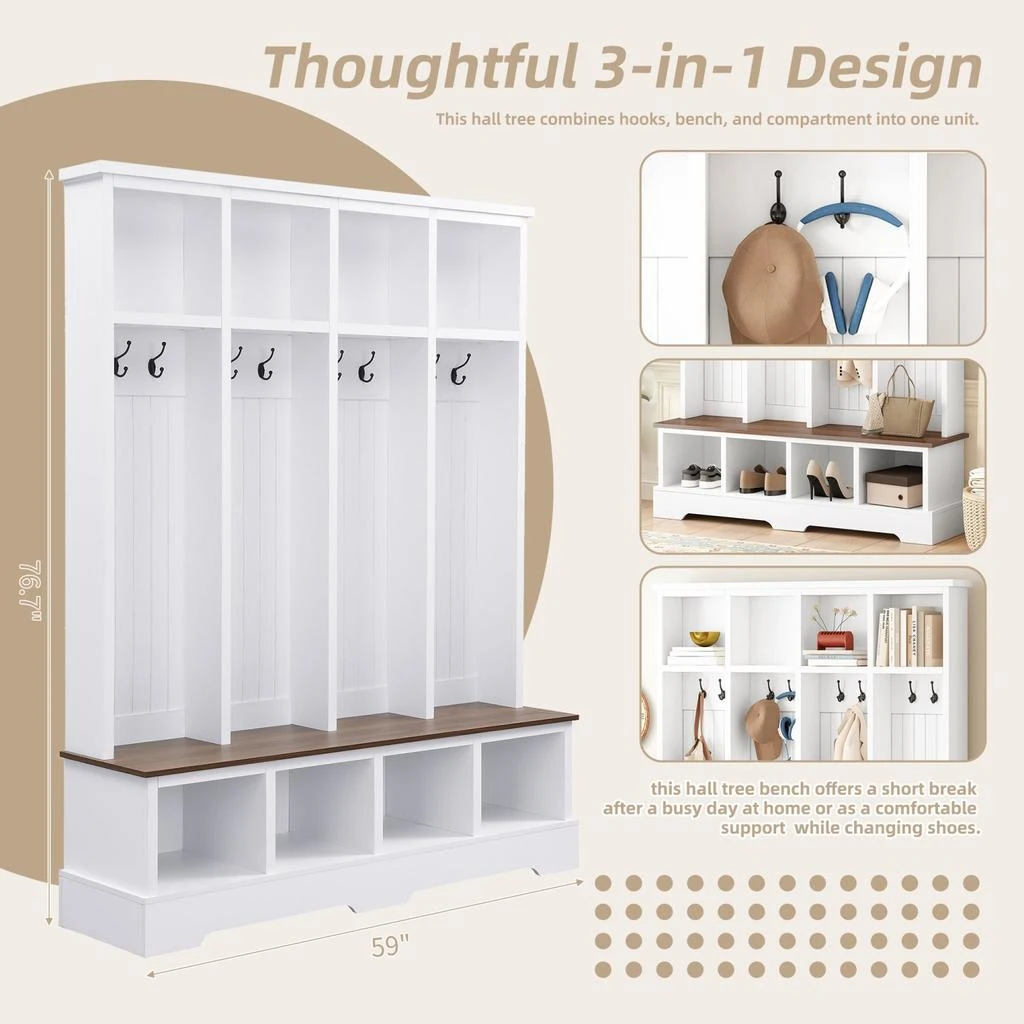商品Streamdale Furniture|Streamdale Farmhouse Hall Tree with Bench, Coat & Shoe Rack - Black,价格¥3008,第4张图片详细描述