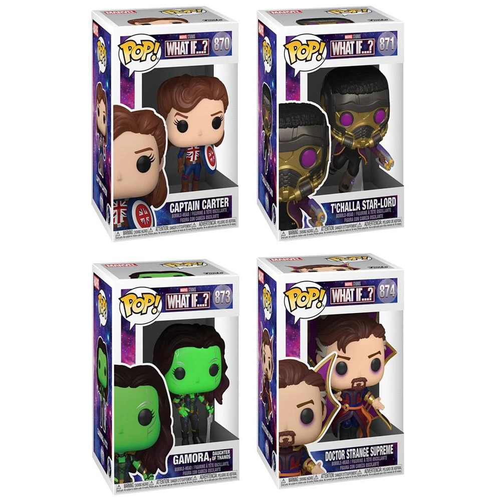 商品Funko|Marvel POP What if Collectors Captain Carter T'Challa Star Lord Gamora and Doctor Strange Supreme 4 Piece Set,价格¥362,第2张图片详细描述