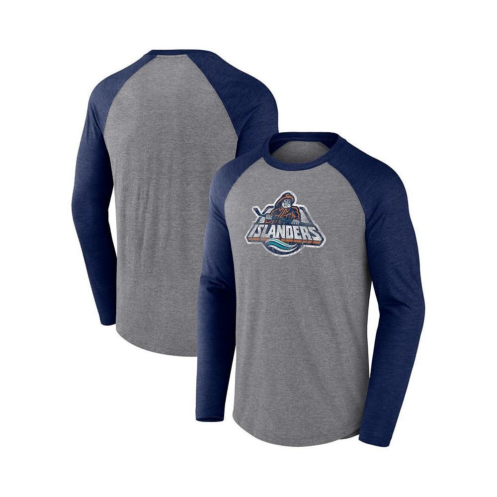 商品Fanatics|Men's Branded Heather Gray, Navy New York Islanders Special Edition 2.0 Long Sleeve Raglan T-shirt,价格¥323,第1张图片