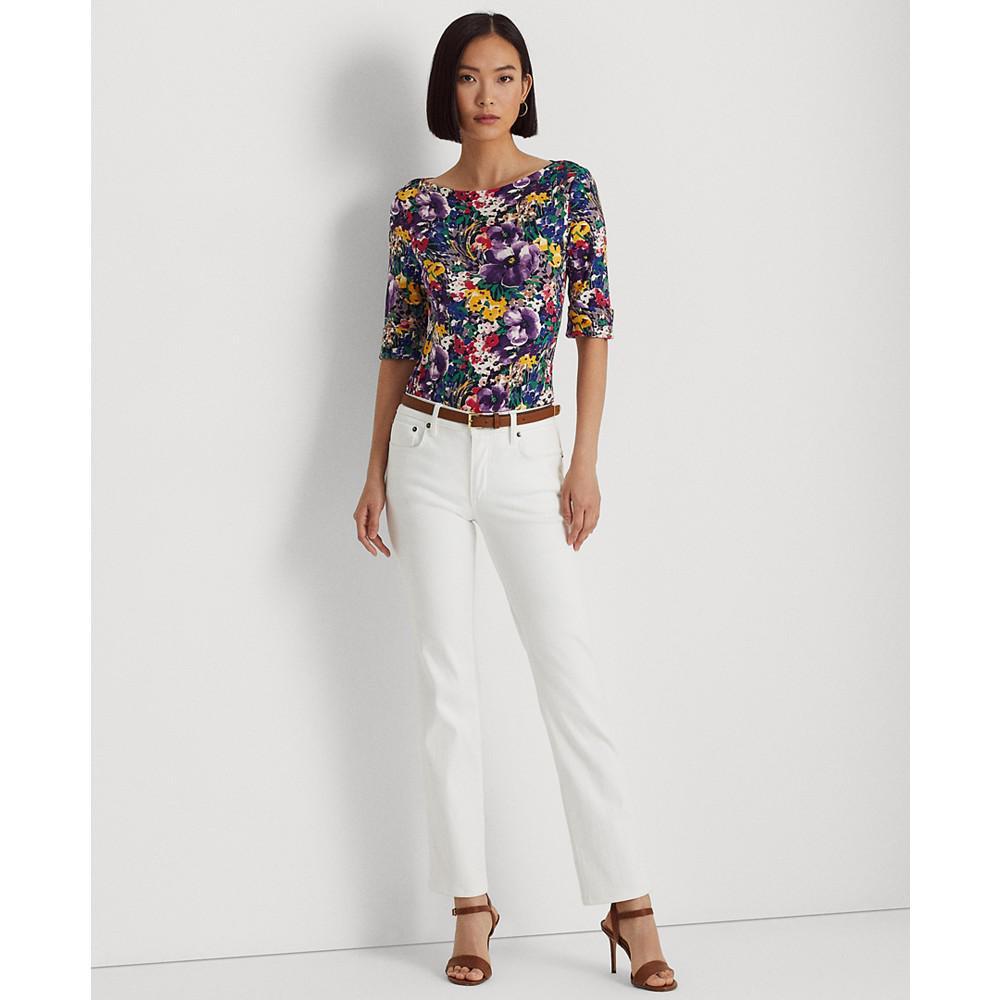 商品Ralph Lauren|Women's Floral Stretch Cotton Boatneck T-Shirt,价格¥306,第6张图片详细描述