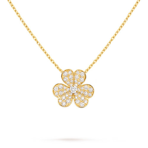 商品Van Cleef & Arpels| Van Cleef & Arpels/梵克雅宝 经典Frivole系列 18k金黄金镶嵌钻石满钻三瓣花朵小号吊坠VCARP2V100,价格¥79108,第1张图片