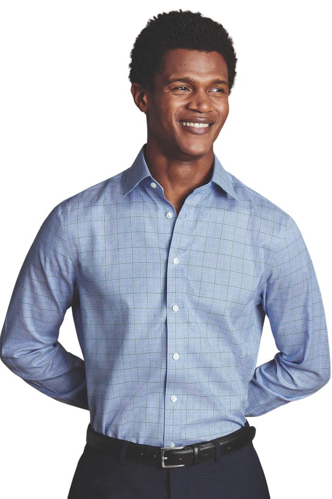 Camisa de homem, xadrez Príncipe de Gales, corte slim, sem necessidade de passar a ferro, com punho duplo. image 2