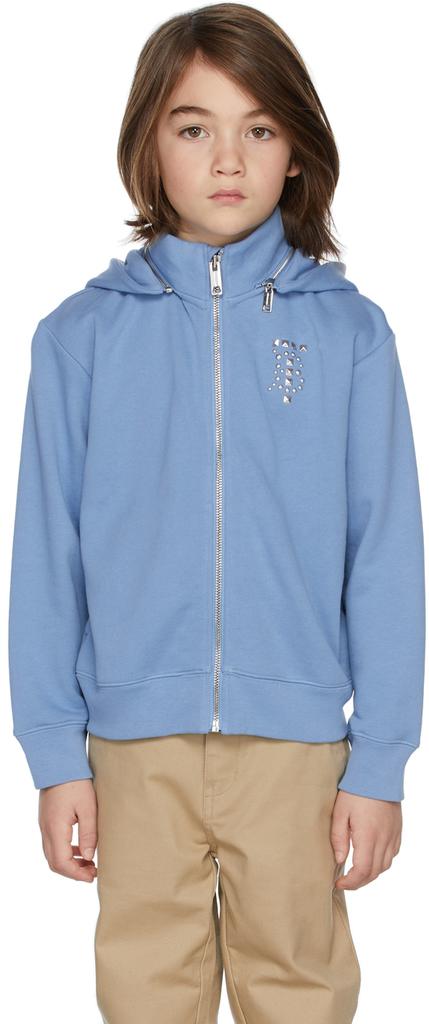 Kids Blue Detachable Hood Studded Monogram Hoodie商品第2张图片规格展示