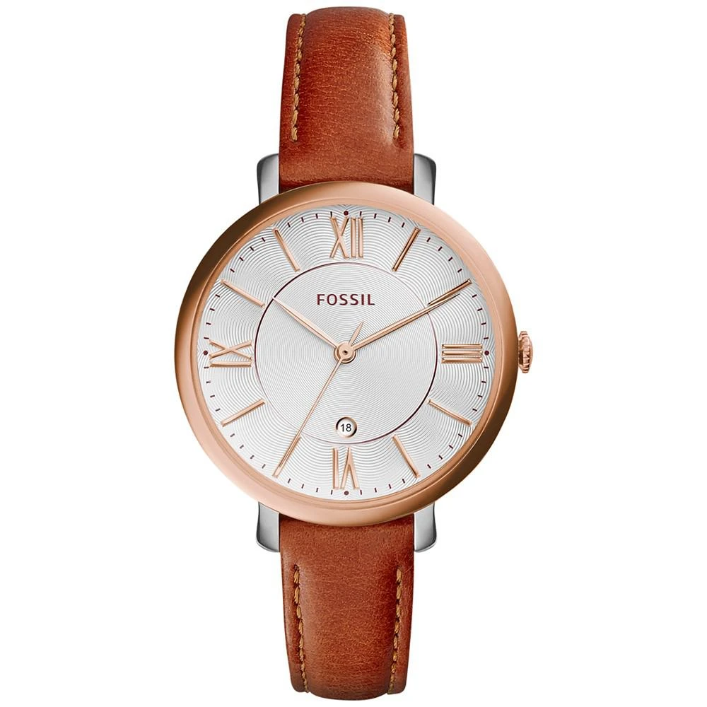 商品Fossil|Fossil Women's Jacqueline Dark Brown Leather Strap Watch 36mm ES3842 女士真皮腕表,价格¥890,第1张图片