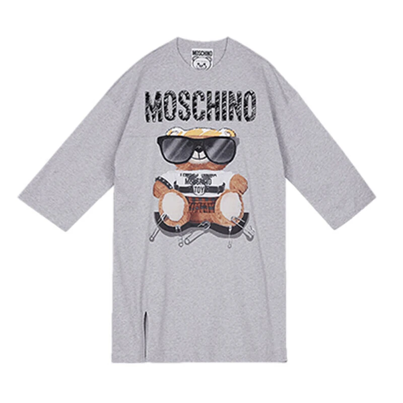 MOSCHINO/莫斯奇诺 女士白色棉质刺绣印花拼接小熊中袖连衣裙04545540 V3001（清仓特价） 商品