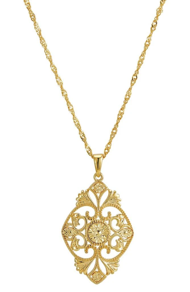 商品Savvy Cie Jewels|18K Gold Plated Filigree Medallion Pendant Necklace,价格¥567,第1张图片
