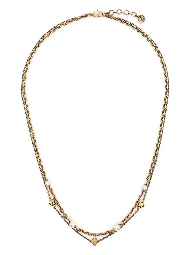 商品Alexander McQueen|ALEXANDER MCQUEEN - Pearl-like Skull Chain Necklace,价格¥4932,第1张图片