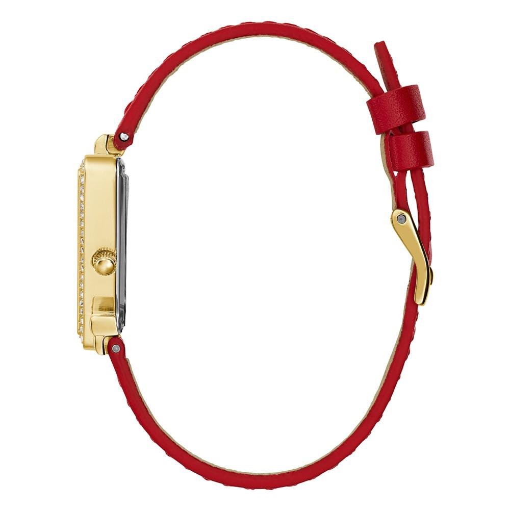 Women's Gold-Tone Glitz Red Genuine Leather Strap Watch, 34mm商品第2张图片规格展示