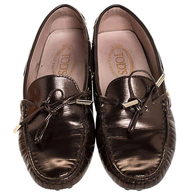 商品[二手商品] Tod's|Tod's Metallic Leather Bow Slip On Loafers Size 38,价格¥1756,第3张图片详细描述