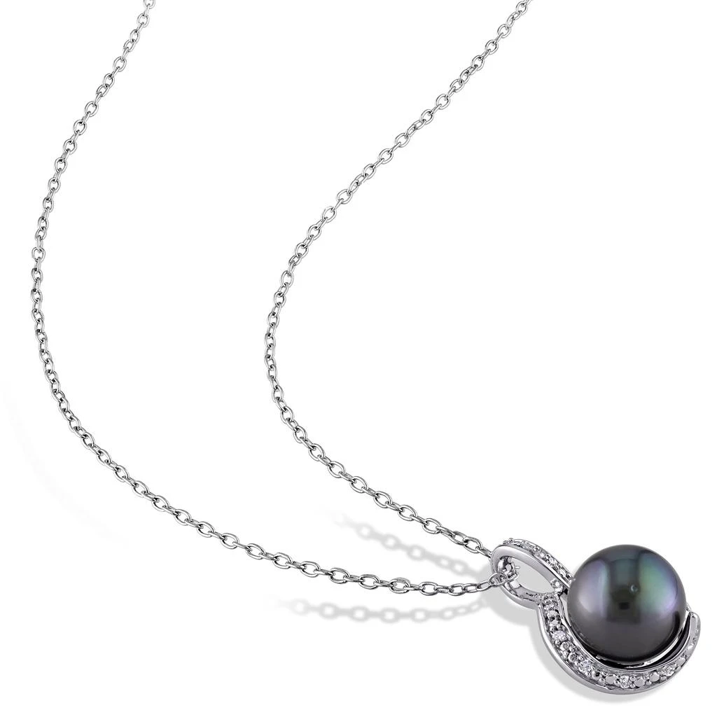 商品Mimi & Max|9-9.5mm Black Tahitian Pearl and Diamond Curlicue Necklace in Sterling Silver,价格¥888,第5张图片详细描述