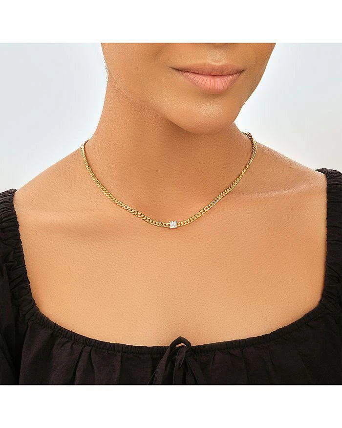 商品Sterling Forever|Square Cubic Zirconia Curb Chain Collar Necklace in 14K Gold Plated, 16"-18",价格¥509,第2张图片详细描述