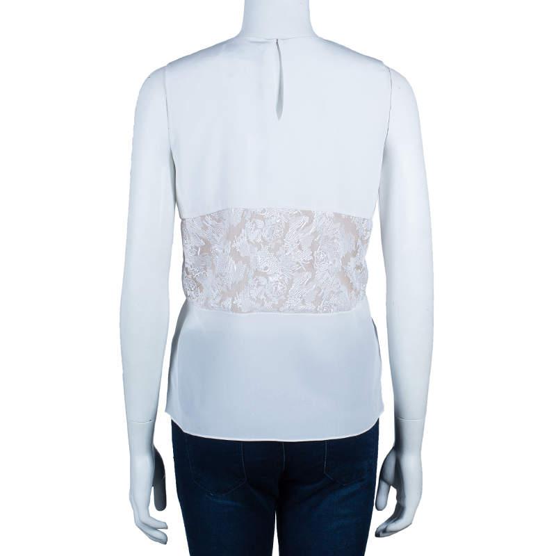 Prabal Gurung White Sleeveless Lace Insert Top M商品第3张图片规格展示