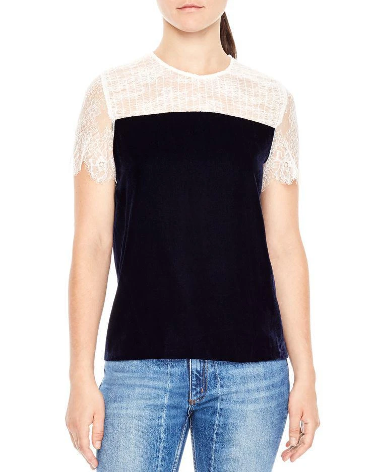 商品Sandro|Alice Velvet Contrast Top,价格¥815,第1张图片