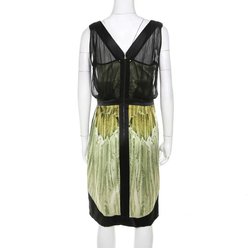 Narciso Rodriguez Green Satin and Black Mesh Overlay Sleeveless Dress M商品第3张图片规格展示