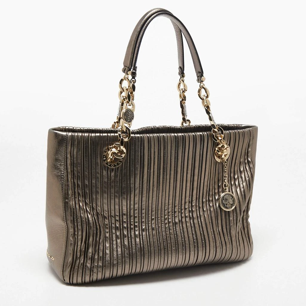 商品[二手商品] BVLGARI|Bvlgari Metallic Grey Leather Monte Plisse Shopper Tote,价格¥6429,第3张图片详细描述