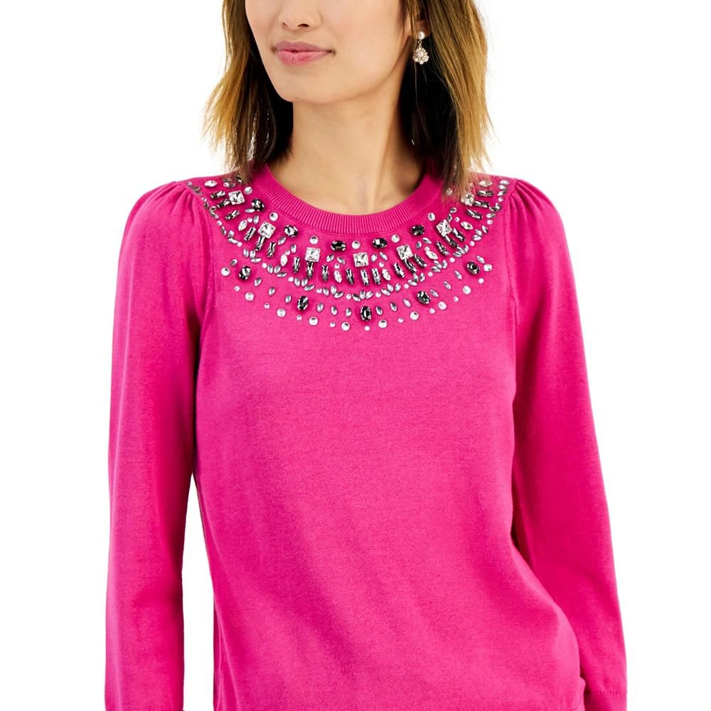 商品Charter Club|Petite Embellished-Neckline Sweater, Created for Macy's,价格¥107,第3张图片详细描述