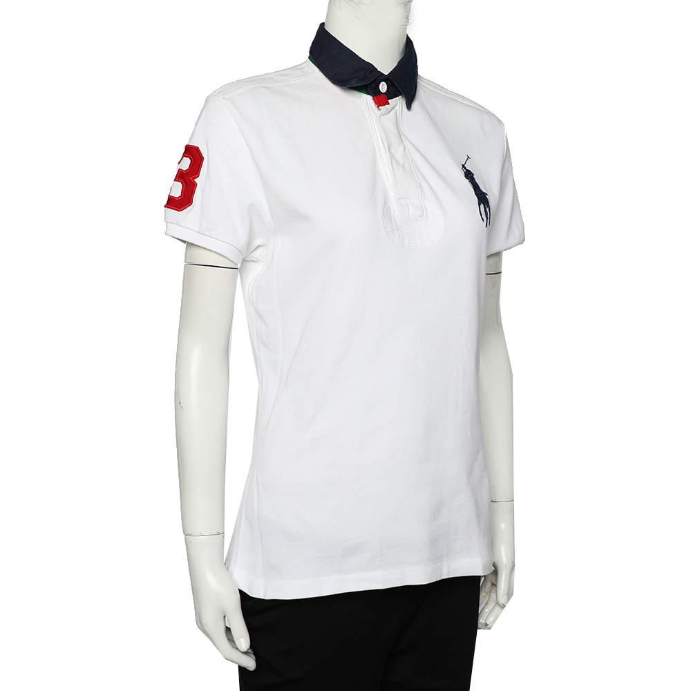 Ralph Lauren White Cotton Pique Contrast Collar Detail Polo T-Shirt L商品第2张图片规格展示