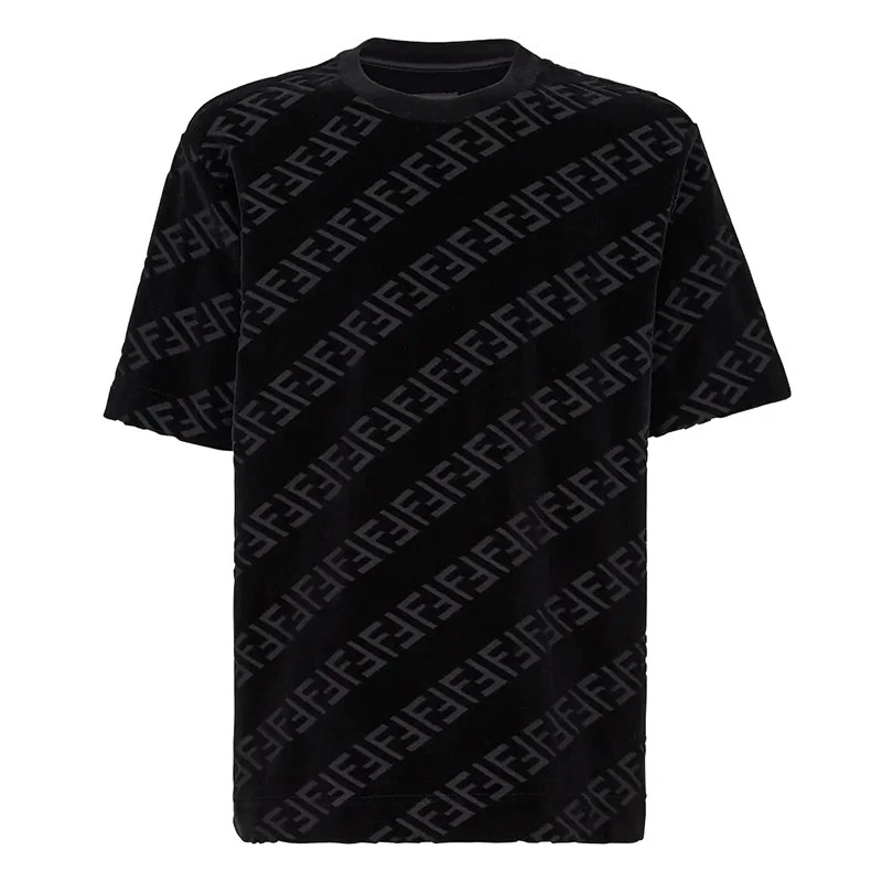 商品Fendi|【预售3-7天】FENDI/芬迪 2021年秋冬 男士黑色棉质斜纹FF图案圆领短袖T恤FY0936AHCAF0QA1,价格¥5319,第1张图片