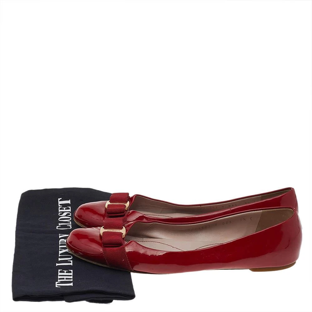 Salvatore Ferragamo Red Patent Leather Vara Bow Ballet Flats Size 40 商品