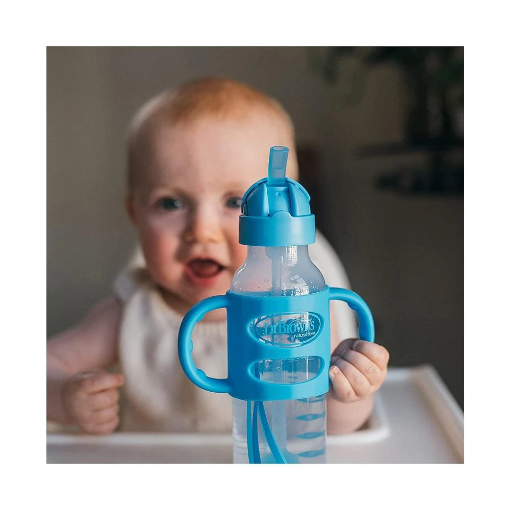 商品Dr. Browns|Narrow Sippy Straw Bottle with 100% Silicone Handles, 8oz, Blue,价格¥121,第2张图片详细描述