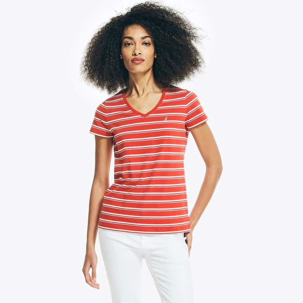 商品Nautica|Nautica Womens Striped V-Neck T-Shirt,价格¥73,第1张图片