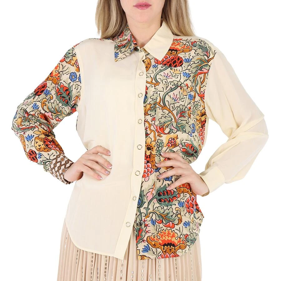 商品Burberry|Ladies Vanilla Juliette Floral-print Paneled Silk Oversized Shirt,价格¥1645,第1张图片