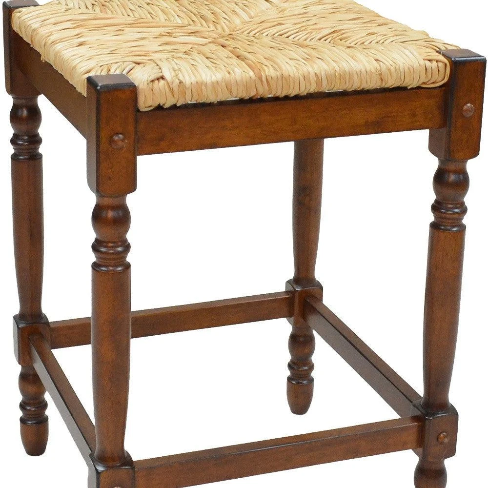 商品Homezia|24" Natural And Chestnut Solid Wood Backless Counter Height Bar Chair,价格¥924,第4张图片详细描述