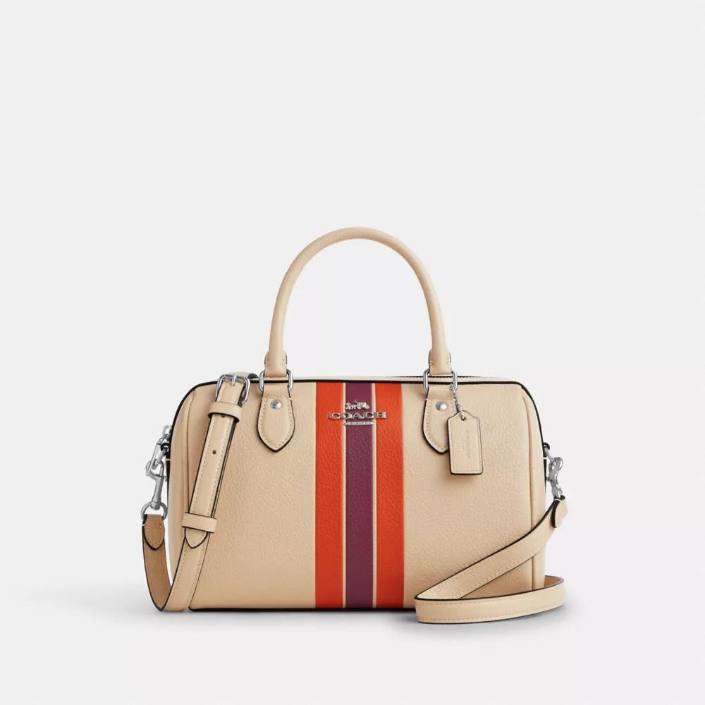 【COACH】Rowan Satchel In Signature Canvas/stripe Coach Rowan Satchel In Signature Canvas With Stripe