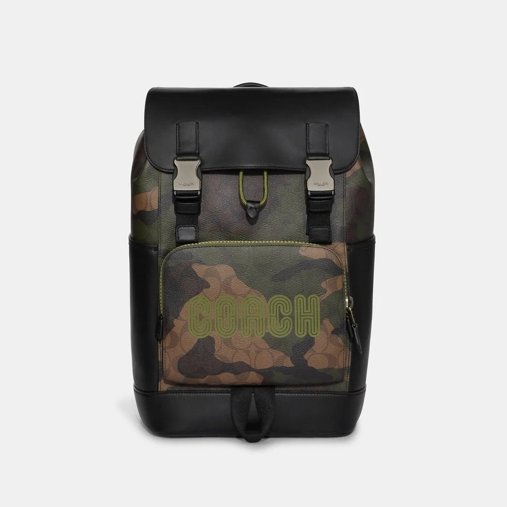 商品Coach|Coach Outlet Track Backpack In Signature Canvas With Camo Print And Coach Patch,价格¥1765,第1张图片