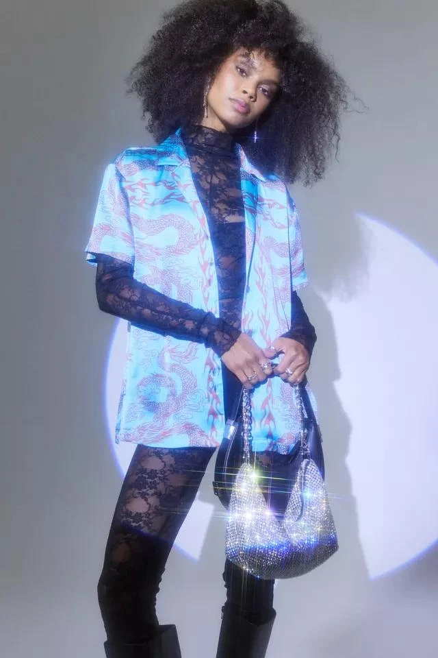 商品Urban Outfitters|UO Starlight Satin Souvenir Button-Down Top,价格¥112,第5张图片详细描述