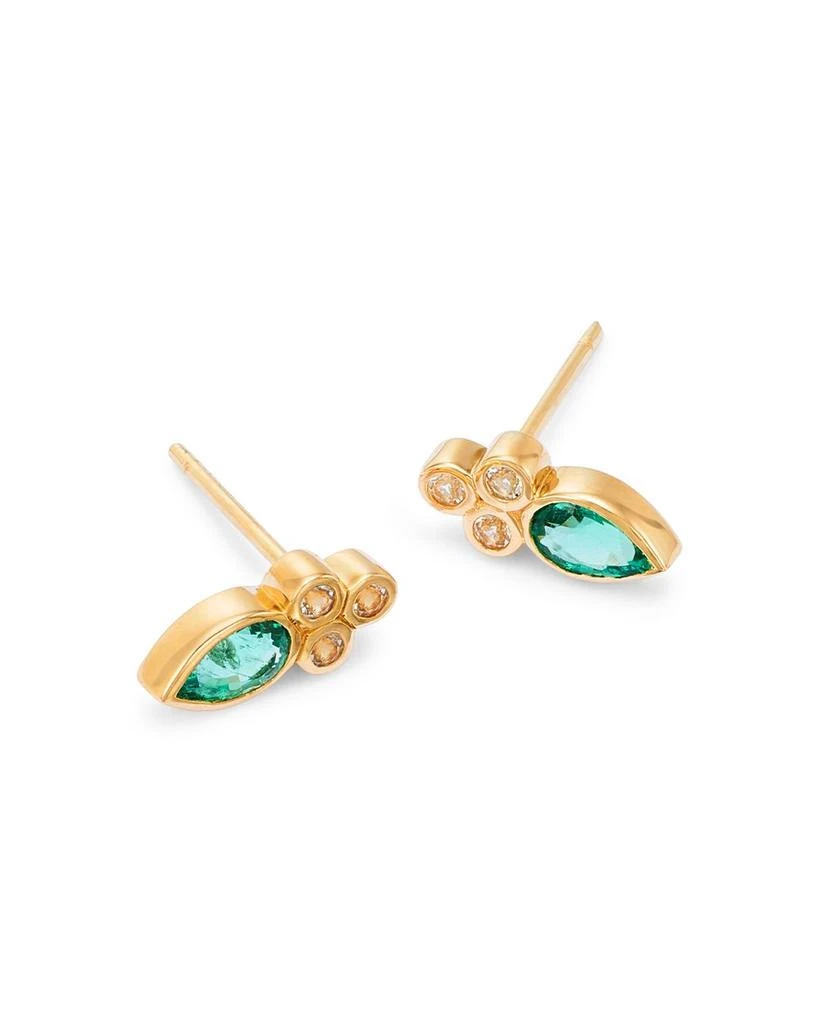 14K Yellow Gold Emerald & White Topaz Bezel Stud Earrings - Exclusive 商品