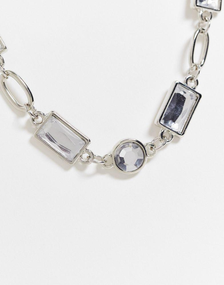 商品Reclaimed Vintage|Reclaimed Vintage inspired unisex chain necklace with faux crystal in silver,价格¥85,第6张图片详细描述