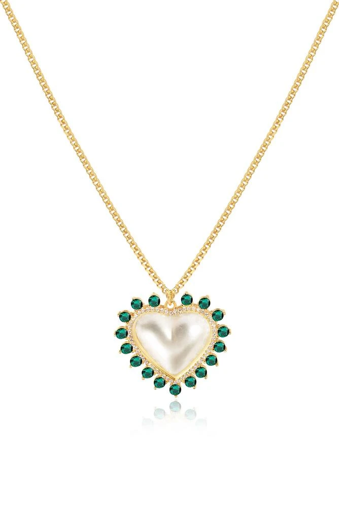 商品Gabi Rielle|14K Gold Plated Sterling Silver Imitation Pearl & CZ Heart Pendant Necklace,价格¥450,第1张图片