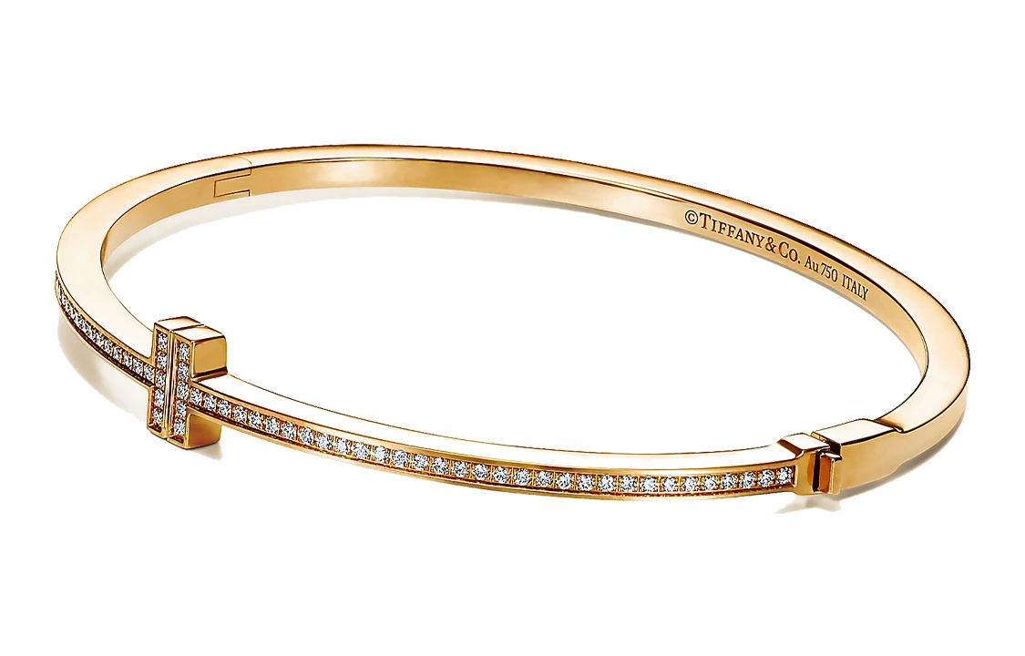 商品[国内直发] Tiffany & Co.|蒂芙尼 T 系列 镶钻铰链线圈手 18k金 手镯 男女同款情侣款 金色,价格¥53199,第8张图片详细描述