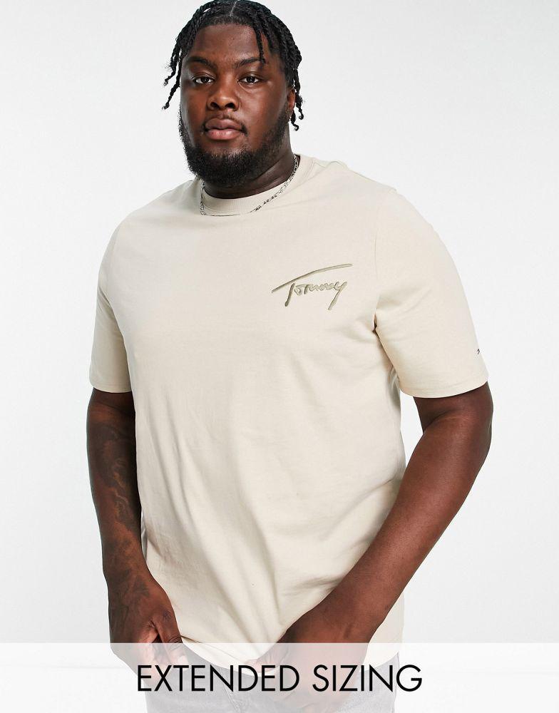 商品Tommy Jeans|Tommy Jeans Big & Tall signature logo t-shirt in beige,价格¥292,第1张图片