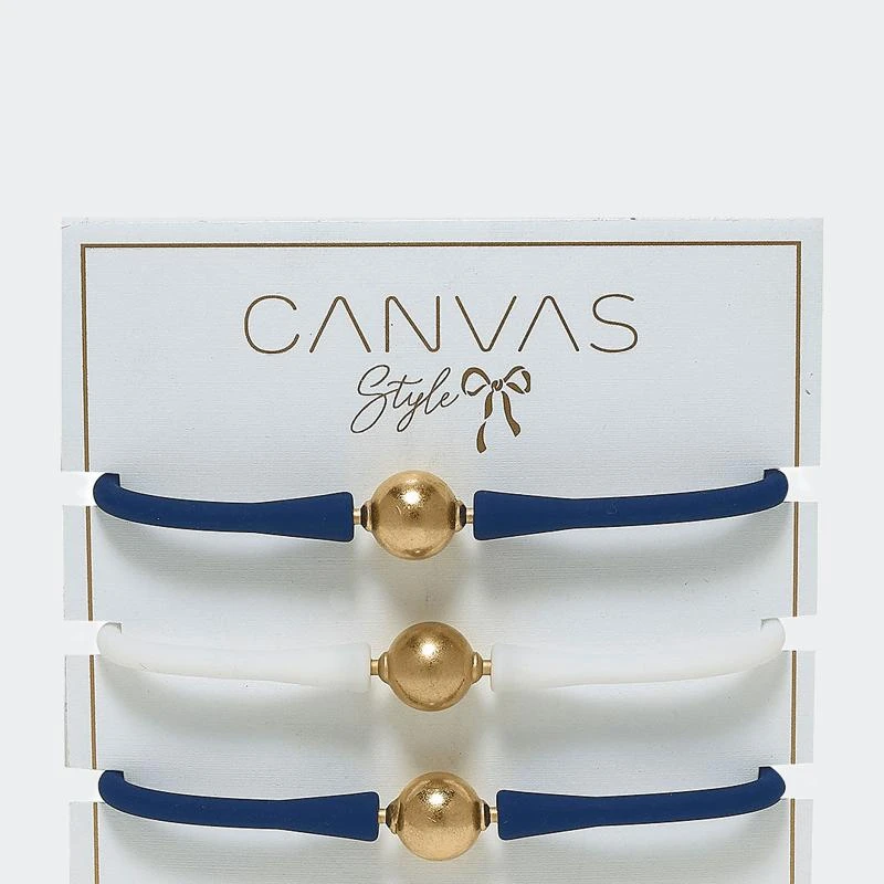 商品Canvas Style|Bali Game Day 24K Gold Bracelet Set Of 3 Royal Blue & White,价格¥574,第2张图片详细描述