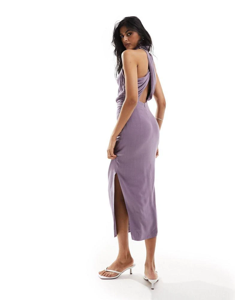 商品ASOS|ASOS DESIGN high neck cross back column midi dress in purple,价格¥83,第2张图片详细描述