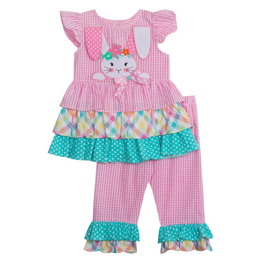 商品Rare Editions|Toddler Girls Seersucker Bodice Mix Print Ruffled Short Sleeve Top and Leggings Set, 2-Piece,价格¥209,第1张图片