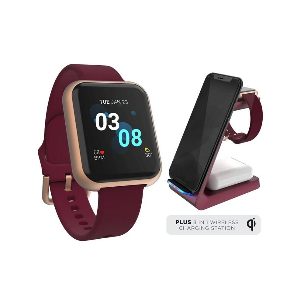 商品iTouch|Unisex Air 3 Burgundy Silicone Strap Smartwatch with 3 in 1 Wireless Charging Station Set,价格¥448,第2张图片详细描述