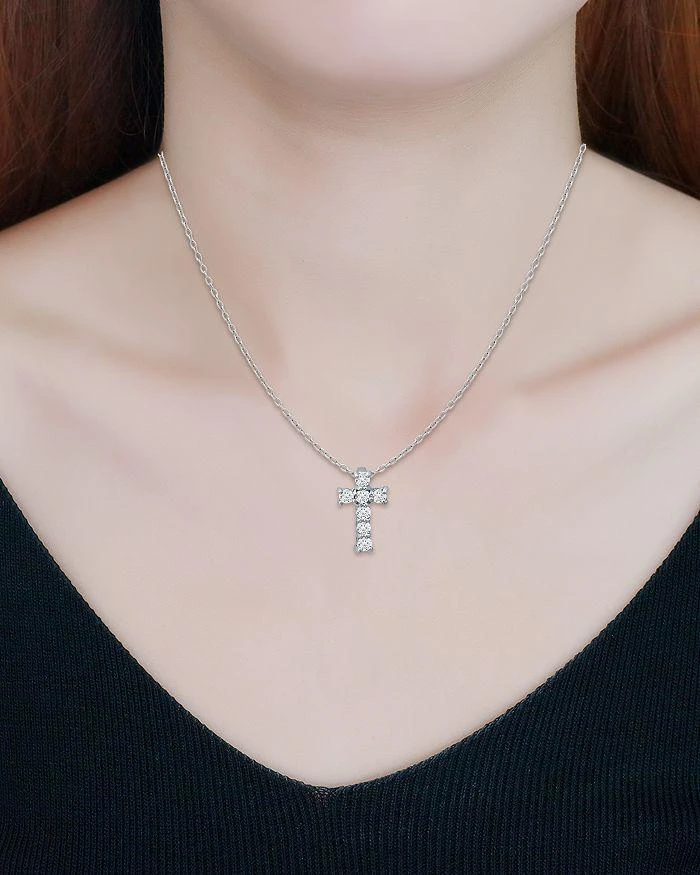 商品AQUA|Cubic Zirconia Cross Pendant Necklace in Sterling Silver, 15.5"-17.5" - Exclusive,价格¥481,第2张图片详细描述