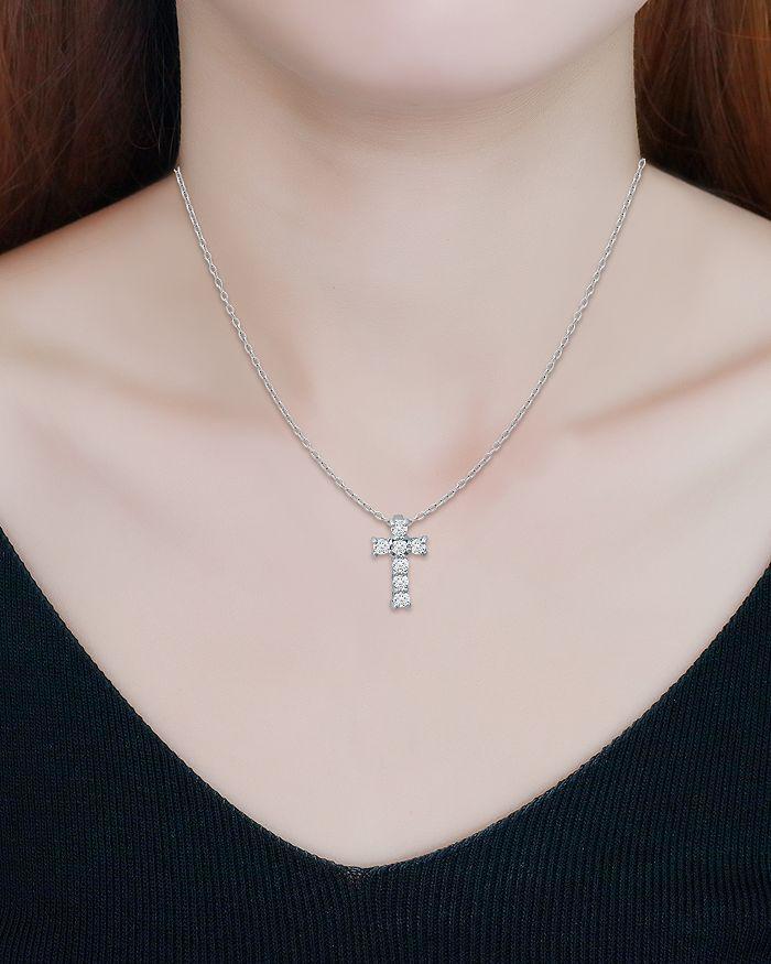 商品AQUA|Cubic Zirconia Cross Pendant Necklace in Sterling Silver, 15.5"-17.5" - 100% Exclusive,价格¥478,第4张图片详细描述