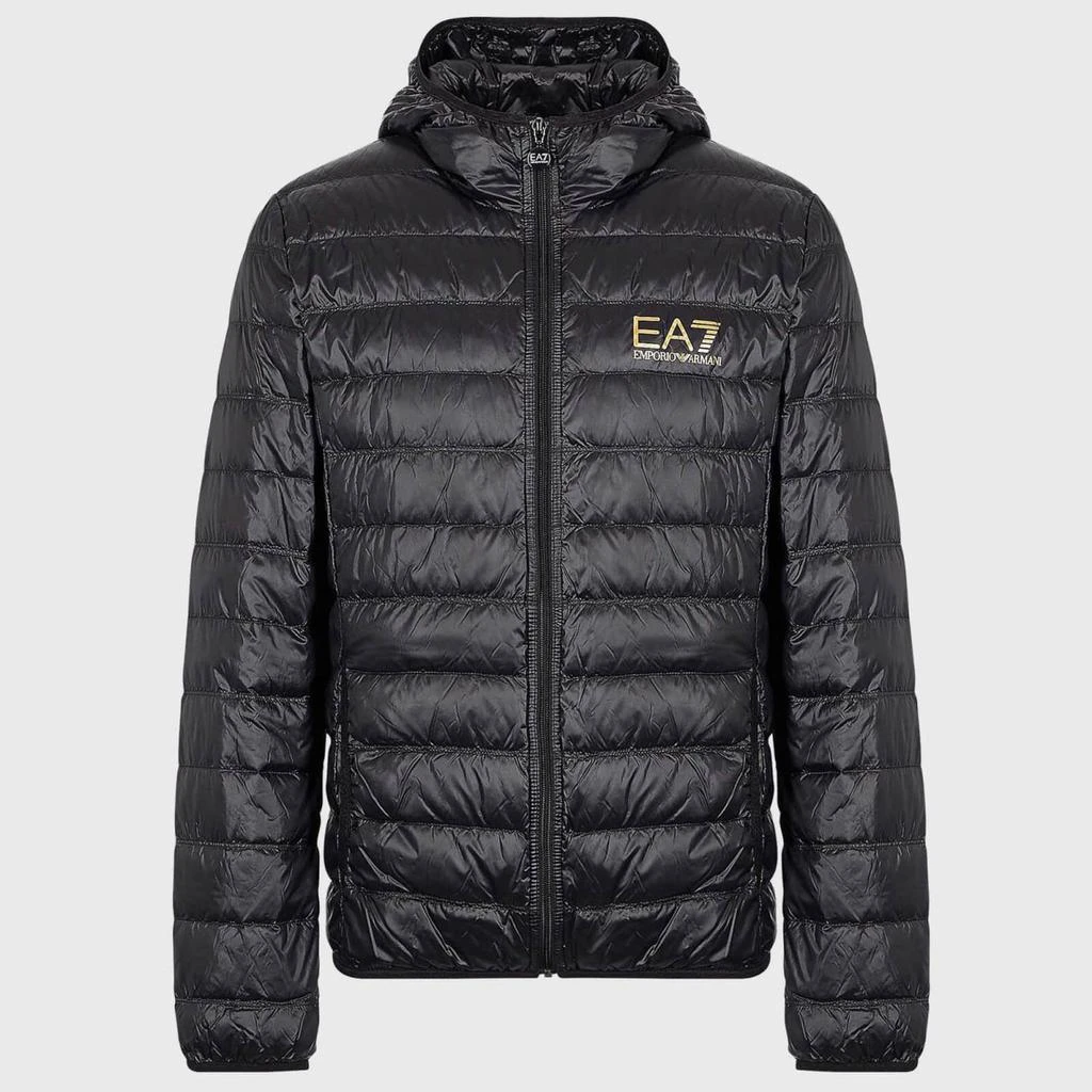 商品Emporio Armani|EA7 Men's Gold Logo Full Zip Puffer Jacket - Black,价格¥1574,第1张图片