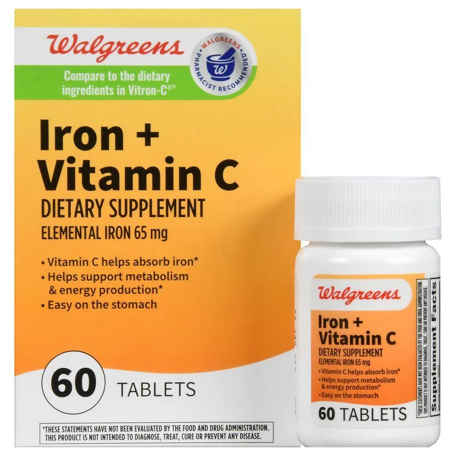 商品Walgreens|Iron 65 mg + Vitamin C Tablets (60 days),价格¥110,第1张图片详细描述